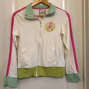 Y2K Aeropostale Aero 87 full zip track jacket white w Pink Green stripes small